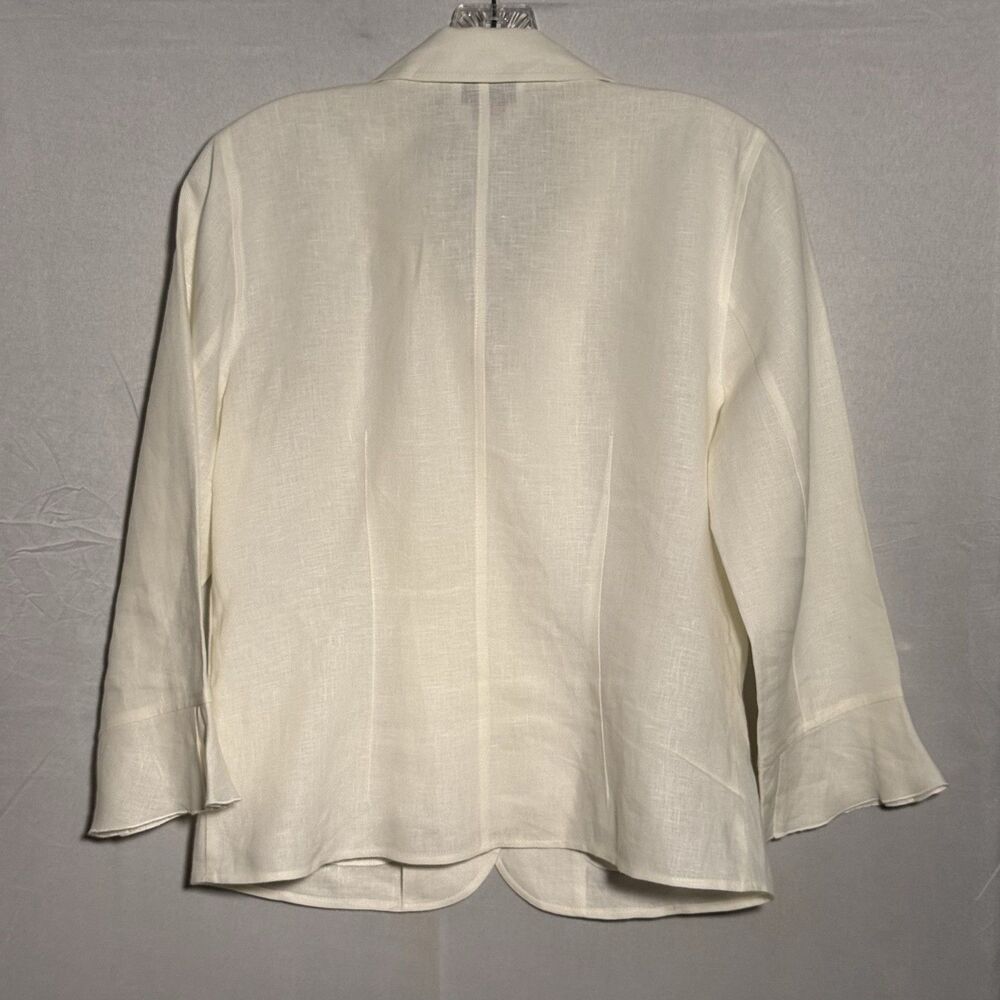 Talbots Irish Linen 100% Linen Blouse Size 8 Ivory Button Front Pleated Sleeve - Picture 2 of 8